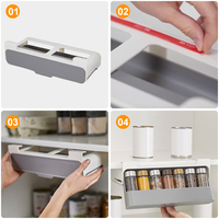 Wielofunkcyjny samoprzylepny Spice Organizer stojak pojemnik na przyprawy regał magazynowy pod szufladą na biurko ukryty pojemnik na zapasy kuchenne 6